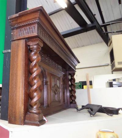 Antique Edwardian Oak Fire Surround Overmantel