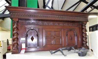 Antique Edwardian Oak Fire Surround Overmantel