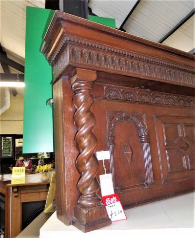 Antique Edwardian Oak Fire Surround Overmantel