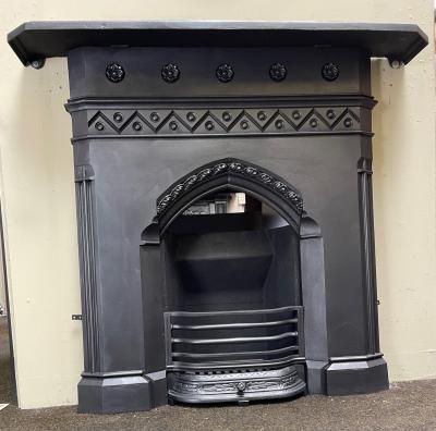 Antique Gothic Cast Iron Fireplace - side