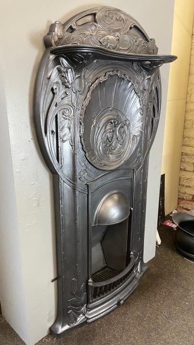 Antique Stunning Art Nouveau Fireplace - side