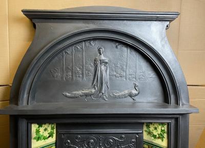 Antique Edwardian cast iron fireplace - close