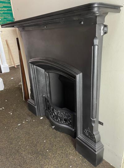 Antique Vintage Arts and Craft Cast Iron Fireplace - side