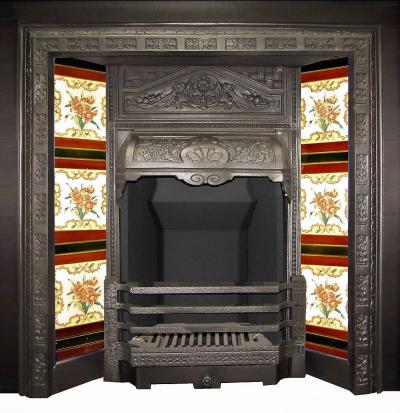 Victorian Tiled Cast Iron Fireplace Insert, Victorian Tiled Fireplace Insert