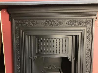 Antique Edwardian cast iron bedroom combination fireplace - top