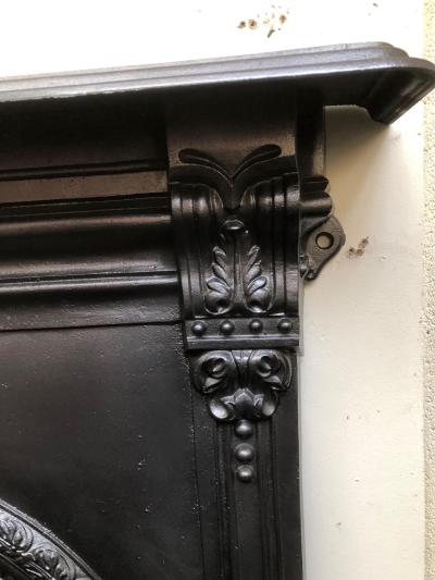 Antique Victorian cast iron combination fireplace - close