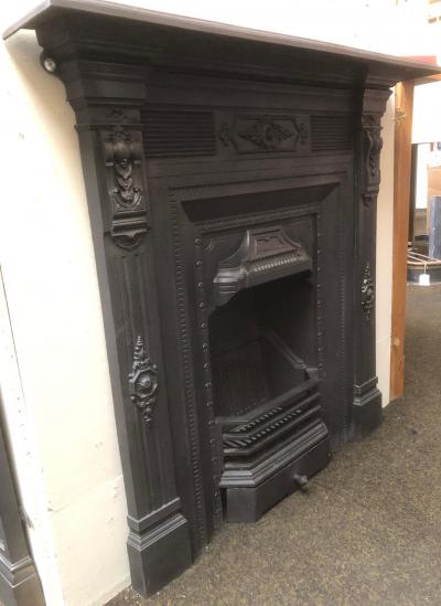 Antique Victorian cast iron combination fireplace - side