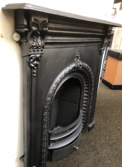 Antique Victorian cast iron combination fireplace - side