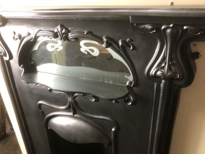 Vintage Cast Iron Art Nouveau Fireplace - mirror