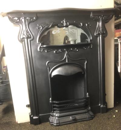 Vintage Cast Iron Art Nouveau Fireplace