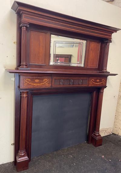 Antique Edwardian Inlay Mahogany Fire Surround - mirror