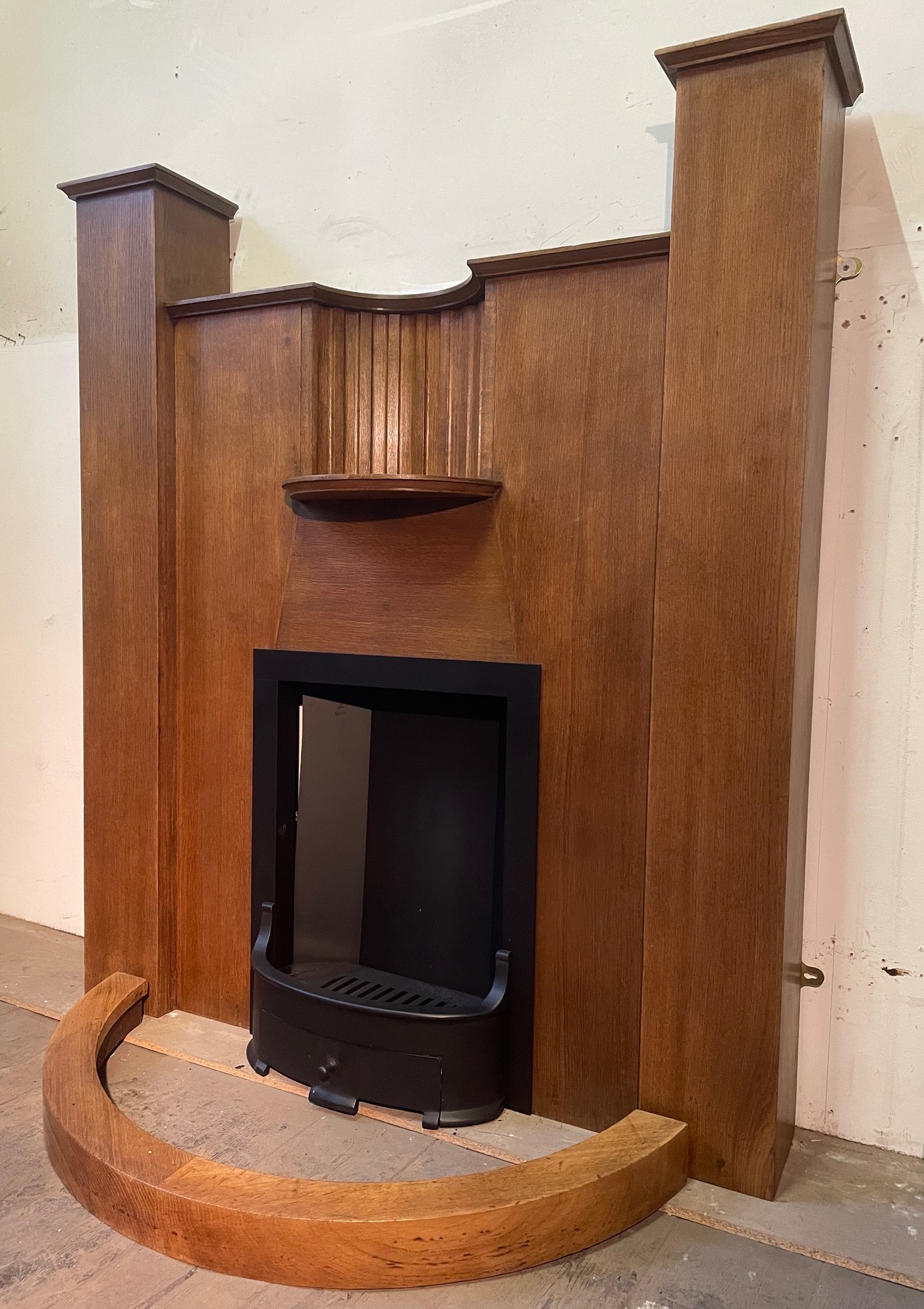 Antique 1930s Art Deco Oak Fireplace - side
