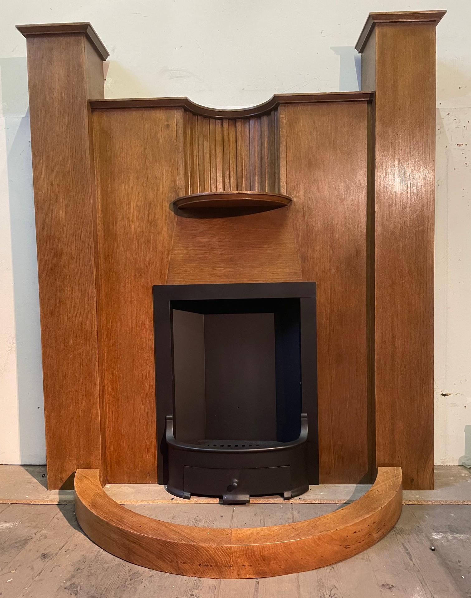 Antique 1930s Art Deco Oak Fireplace