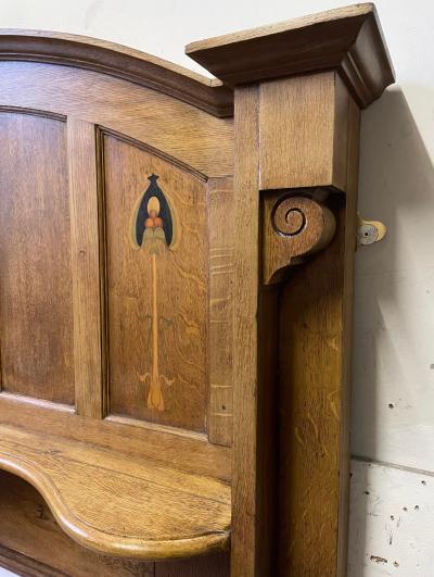 Antique Edwardian Art Nouveau oak fire surround - corner