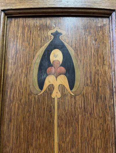 Antique Edwardian Art Nouveau oak fire surround - feature