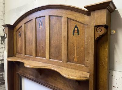 Antique Edwardian Art Nouveau oak fire surround - shelf
