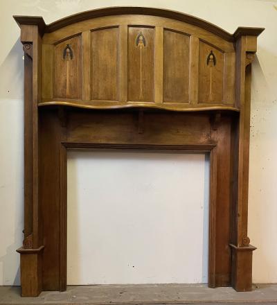 Antique Edwardian Art Nouveau oak fire surround