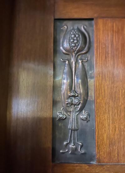 Antique Arts And Crafts Oak Fire Surround - detail