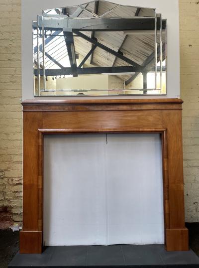 Antique 1930s Art Deco Walnut Veneered Fire Surround - with mirror