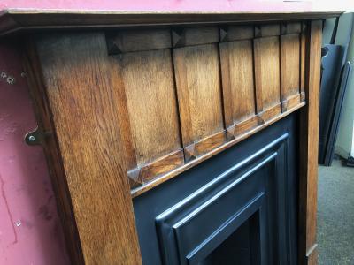 Antique Arts & Crafts oak fire surround - side