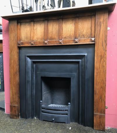 Antique Arts & Crafts oak fire surround