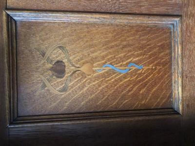 Antique Arts and Crafts oak fire surround - detail