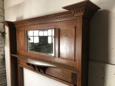 Antique Arts and Crafts oak fire surround - shelf