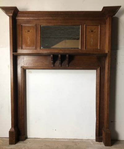 Antique Arts and Crafts oak fire surround