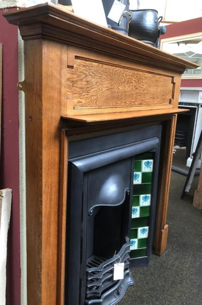 Antique Edwardian 1920s oak fire surround Side