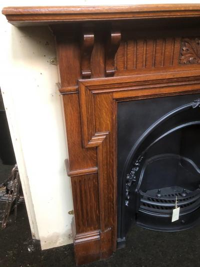 Antique Edwardian oak fire surround - leg