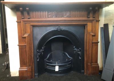 Antique Edwardian oak fire surround