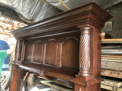 Antique large late Victorian Edwardian oak fire surround - side