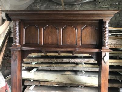 Antique large late Victorian Edwardian oak fire surround - top