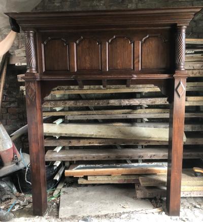 Antique large late Victorian Edwardian oak fire surround