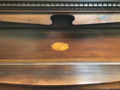 Antique mahogany Edwardian SheratonRevival fire surround - top