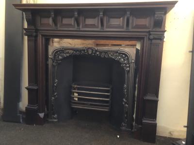 Antique Edwardian regency revival Mahogany Wood Mantel Fireplace Surround