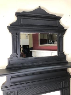 Antique Edwardian cast iron surround with overmantel - mirror