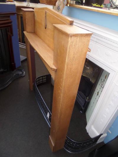 Antique Unusual Art Deco Oak Fireplace Surround